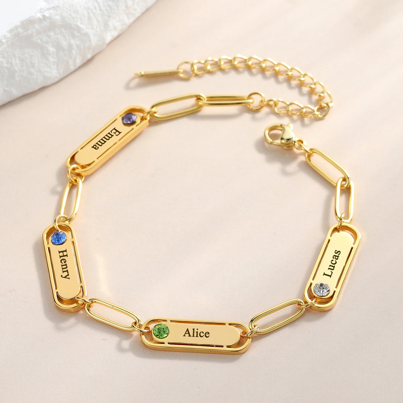 Custom Name Engraved Bracelet with Birthstone