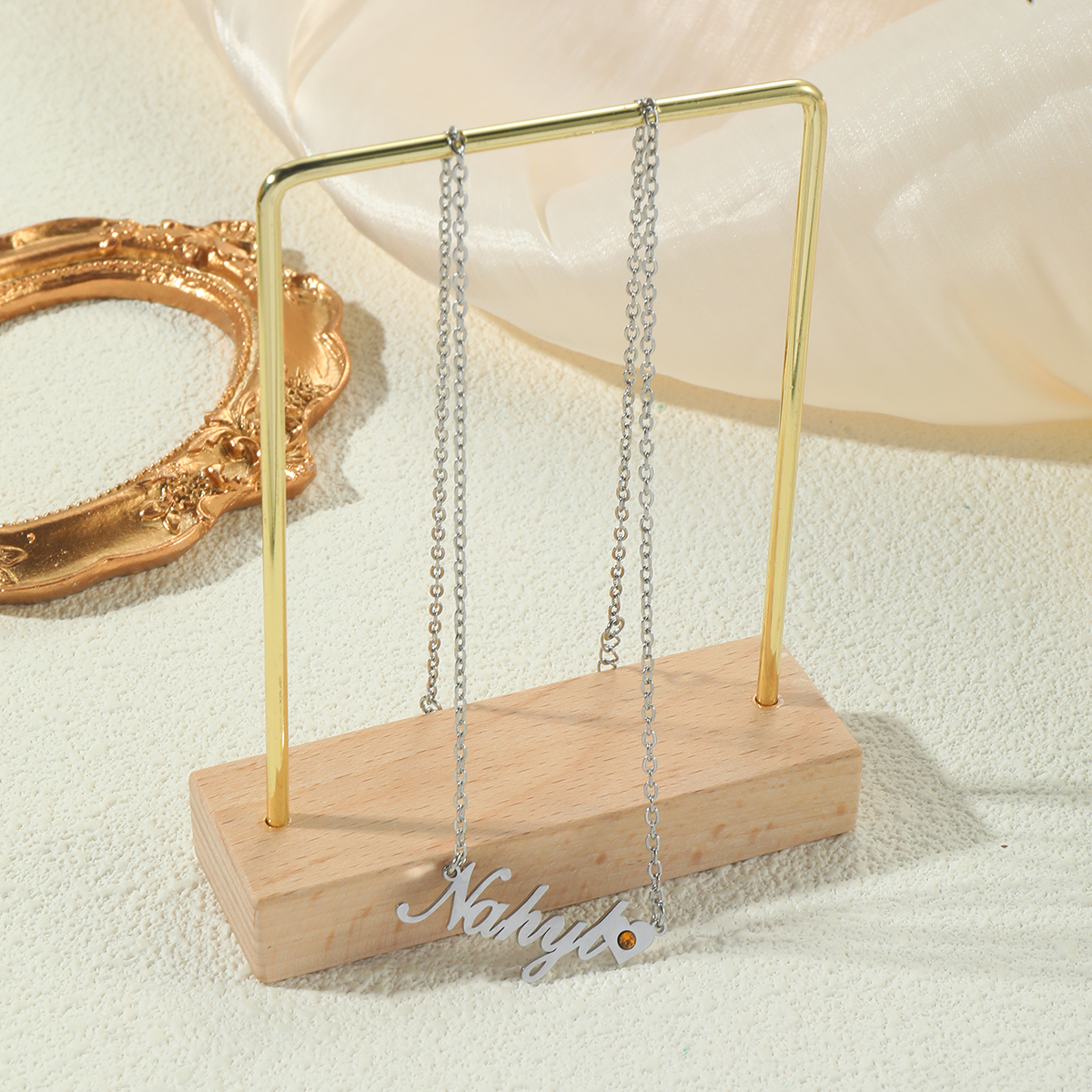 [Copy]Custom Rabbit Shaped With Name Birthstone Necklace