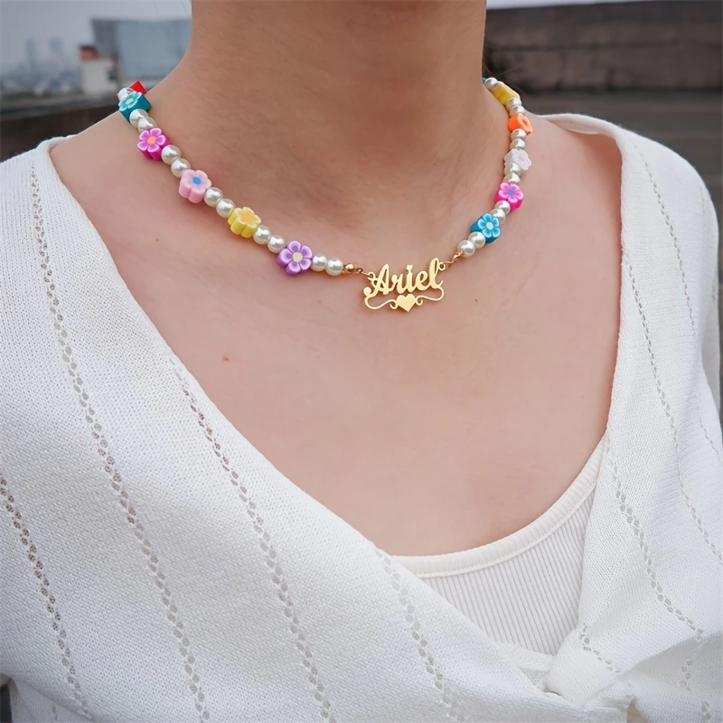 Custom Name Colorful Clay Bead Chain Necklace