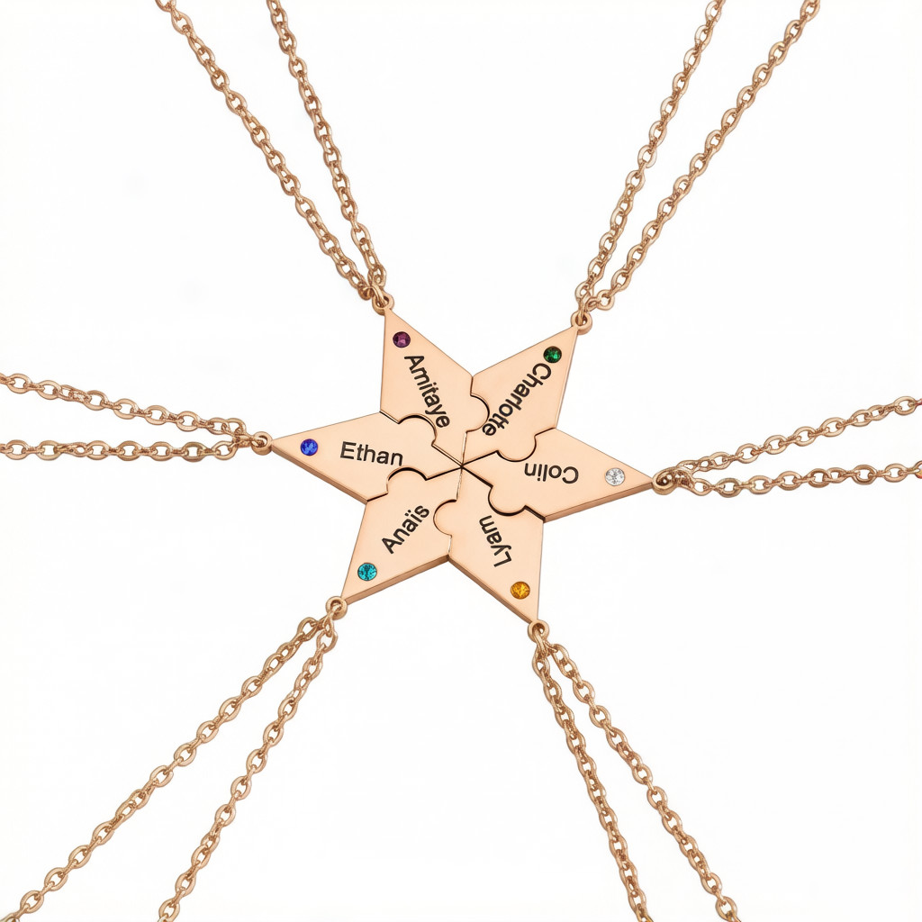 Customized Multiple Name Puzzles Necklace with Birthstone