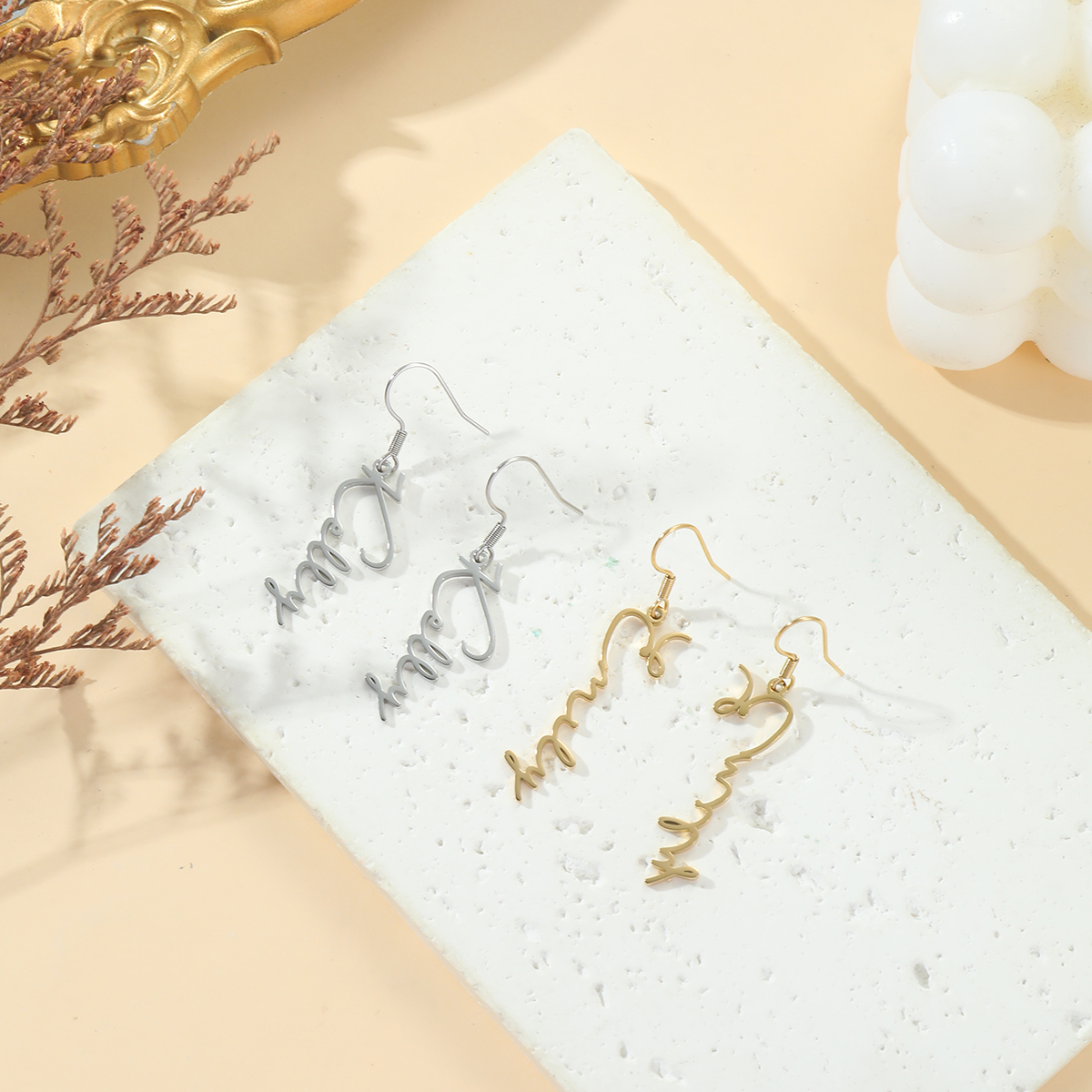 [Copy]Custom Name Birthstone Earrings with Long Strip Borders for Cool Girls