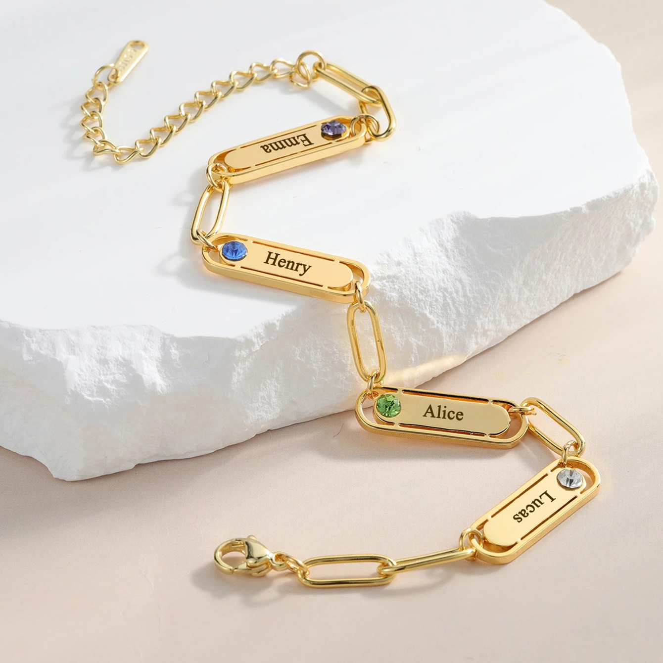 Custom Name Engraved Bracelet with Birthstone