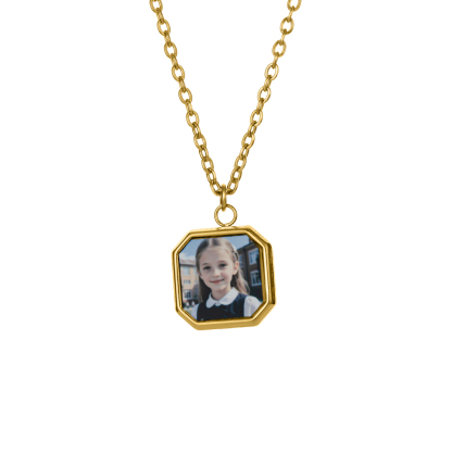 Personalized Photo Printed Square Pendant Necklace