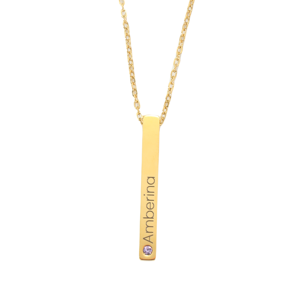 Custom Name and Birthstone Necklace with Rectangular Prism Pendant