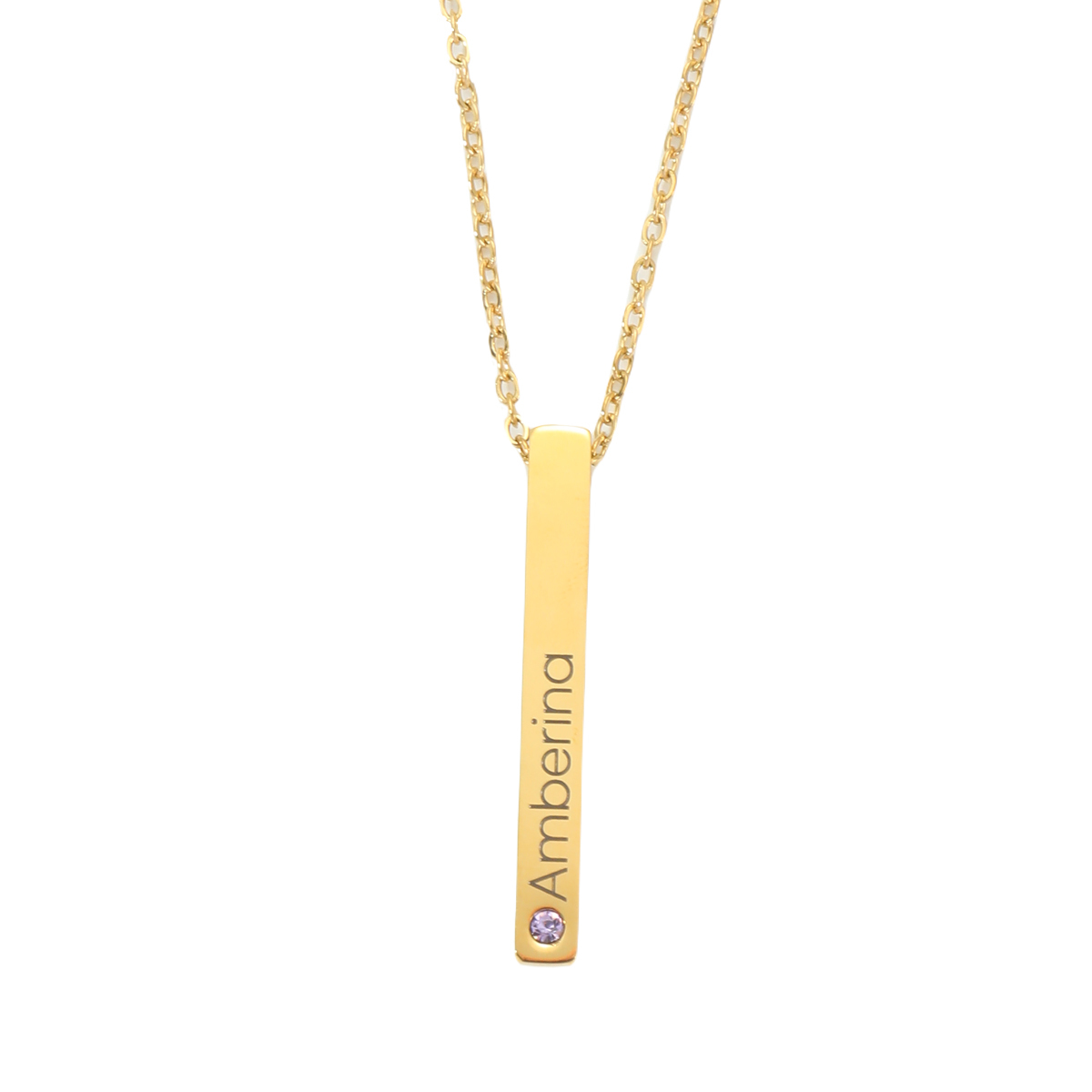 Custom Name and Birthstone Necklace with Rectangular Prism Pendant