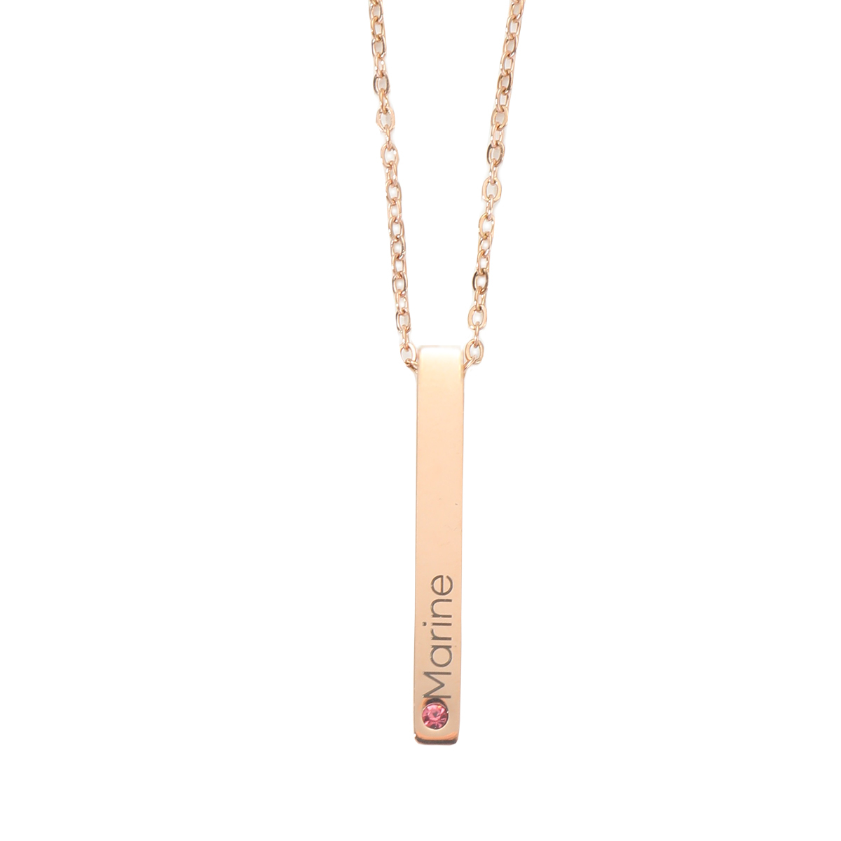 Custom Name and Birthstone Necklace with Rectangular Prism Pendant