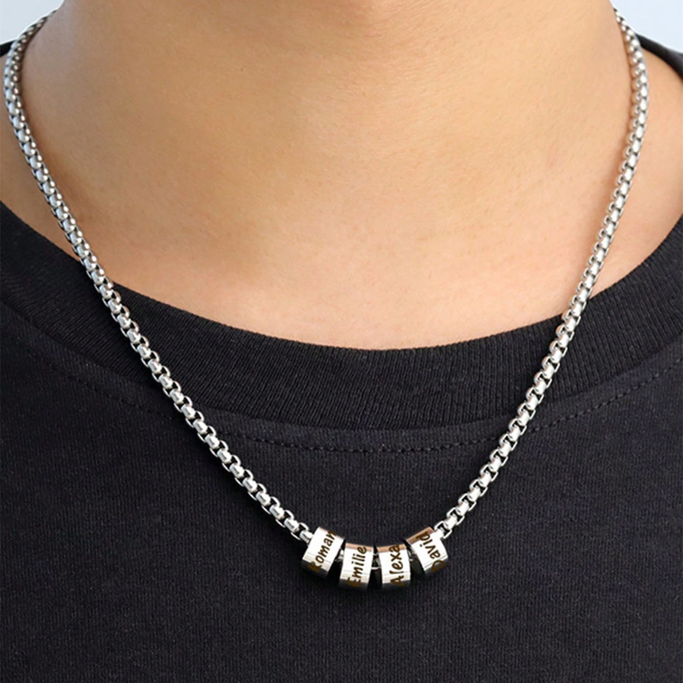 Customized Engraved Multi-name Beading Necklace