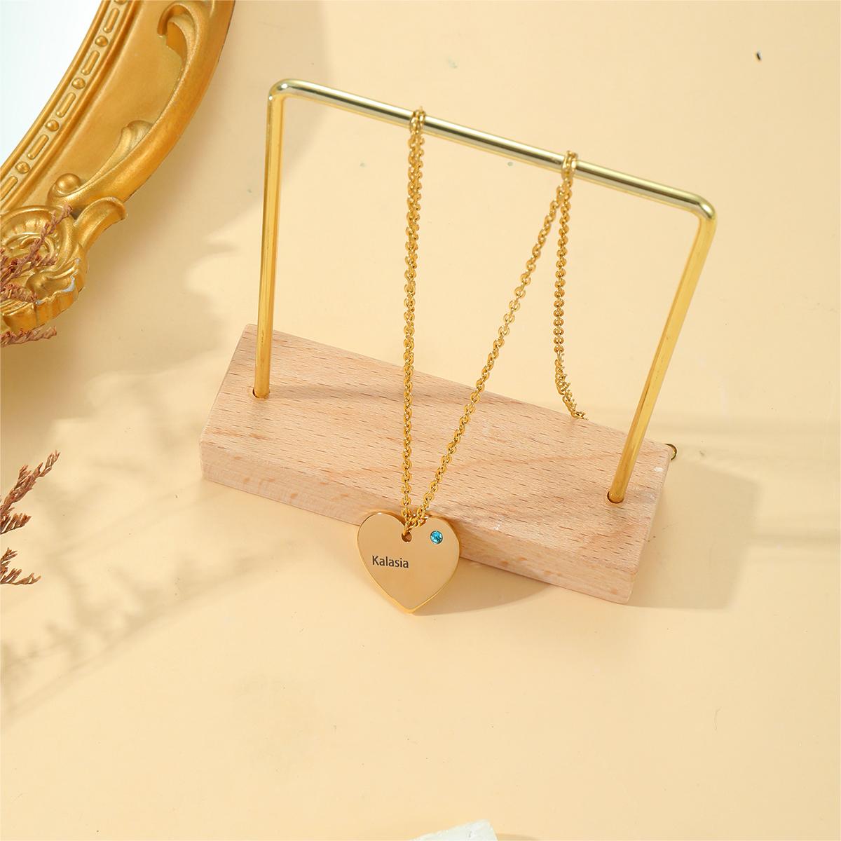 Custom Name and Birthstone Necklace with Heart-shaped