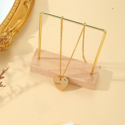 Custom Name and Birthstone Necklace with Heart-shaped