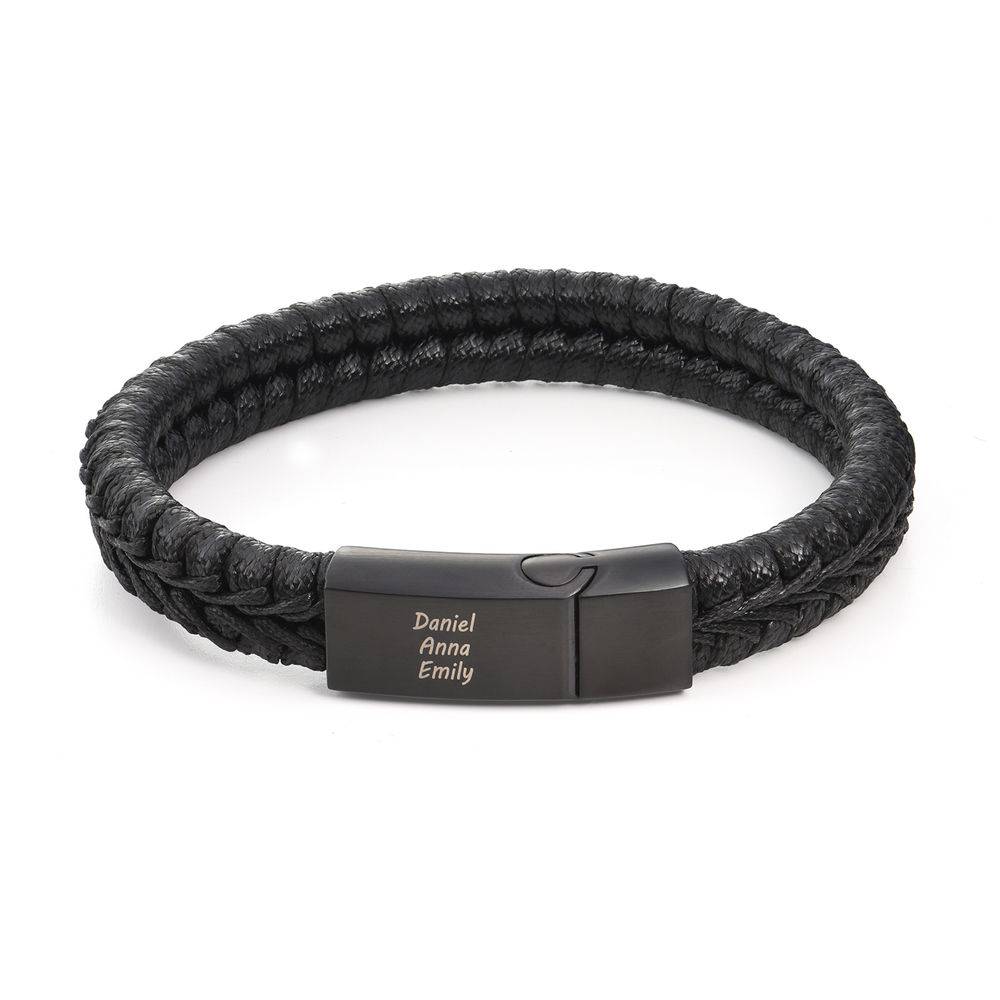 Men's Personalized Multiname Engraved Leather Cord Bracelet