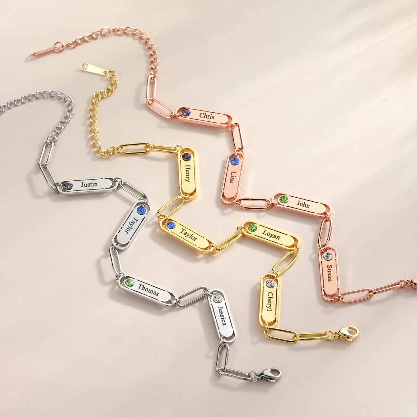 Custom Name Engraved Bracelet with Birthstone