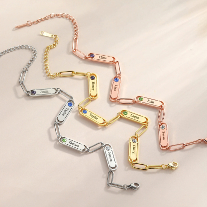 Custom Name Engraved Bracelet with Birthstone