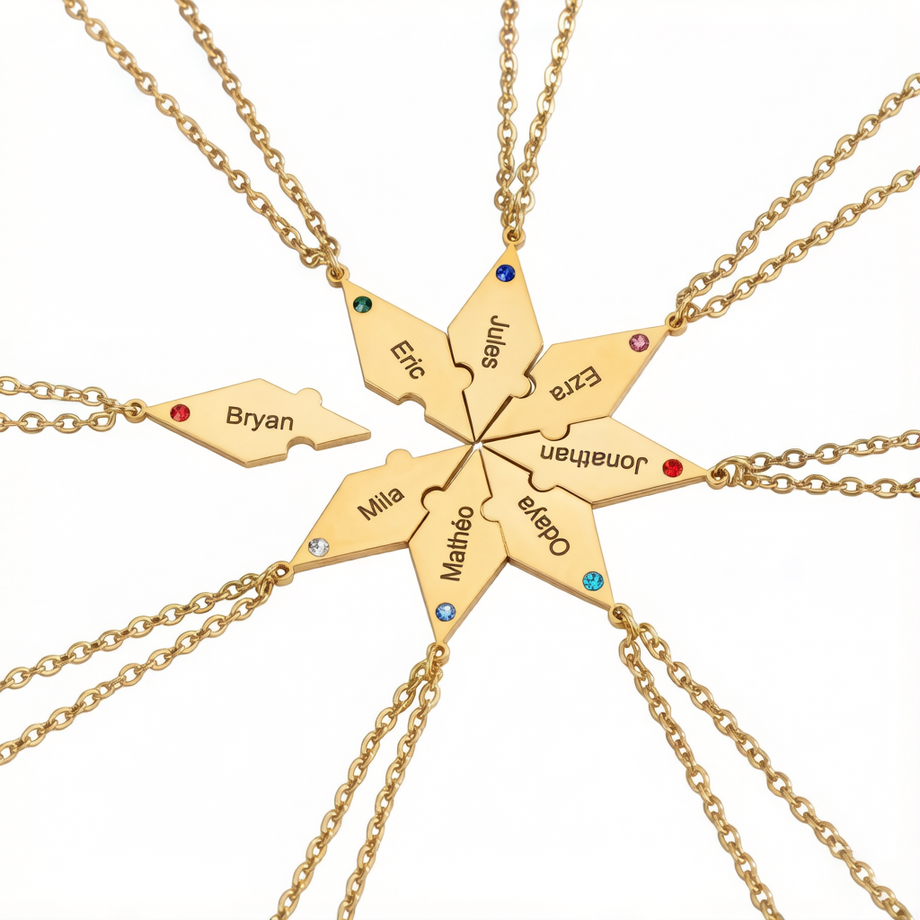 Customized Multiple Name Puzzles Necklace with Birthstone
