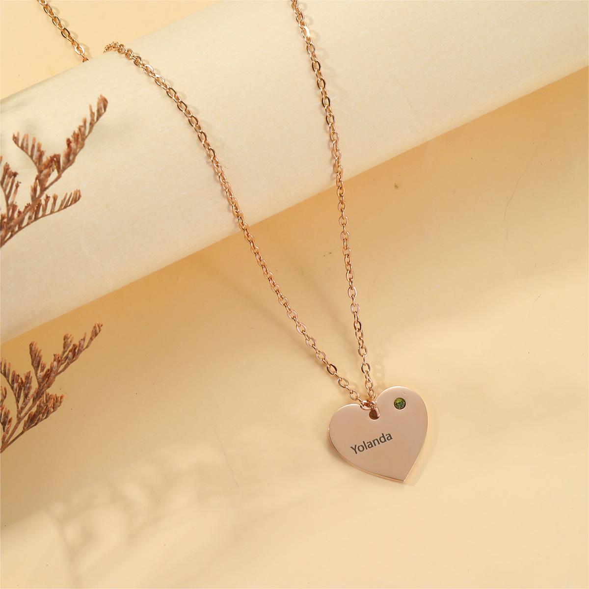 Custom Name and Birthstone Necklace with Heart-shaped