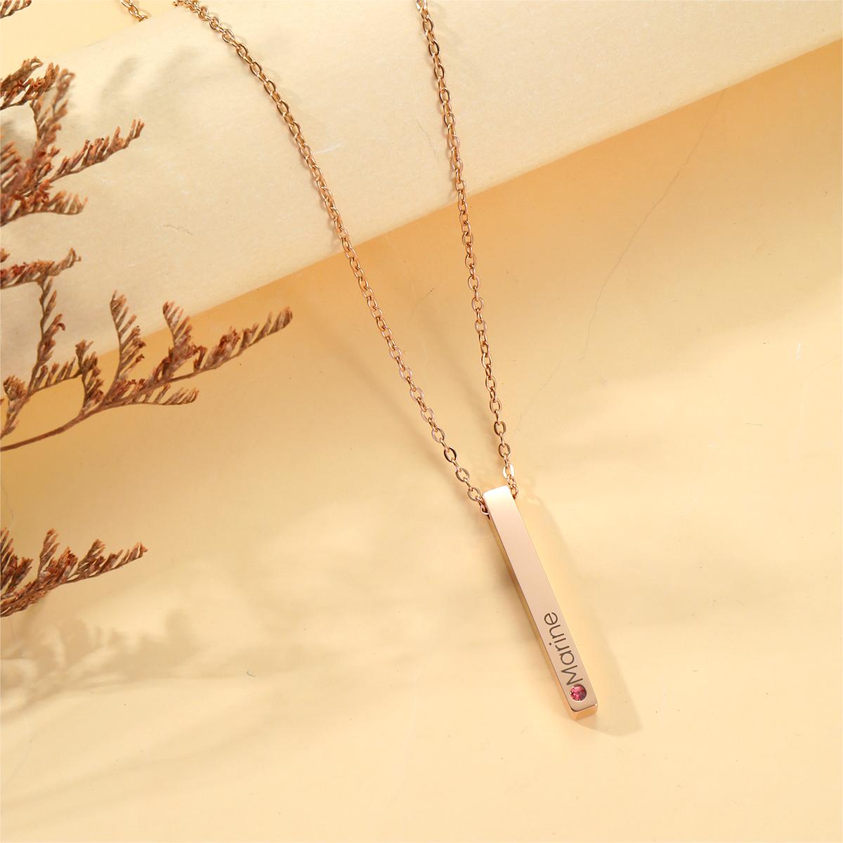 Custom Name and Birthstone Necklace with Rectangular Prism Pendant