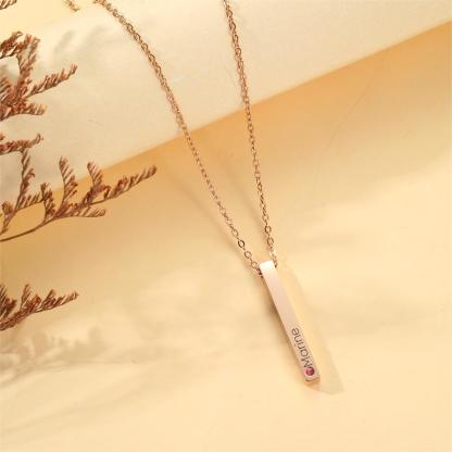 Custom Name and Birthstone Necklace with Rectangular Prism Pendant