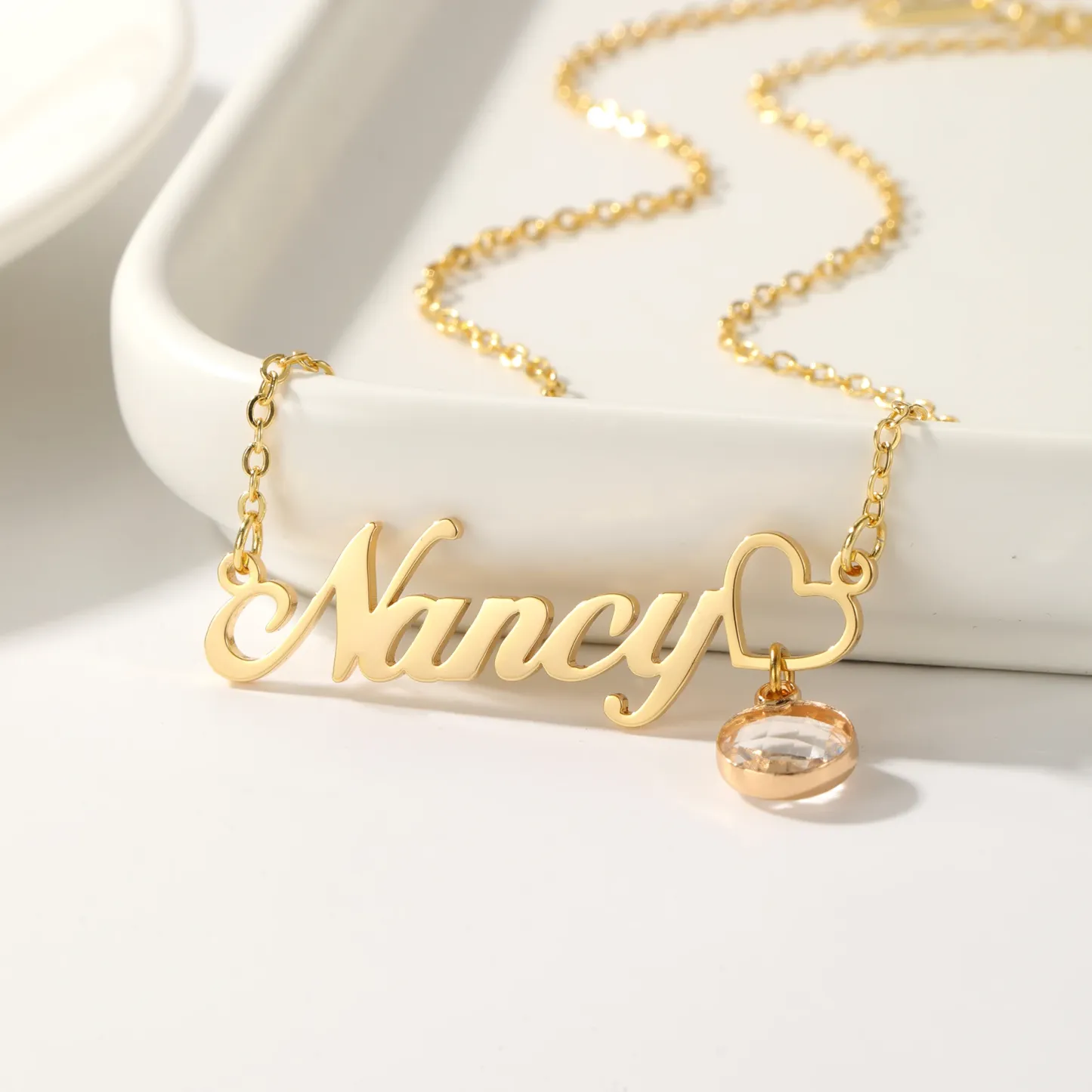 Custom Name Necklace with Dangle Birthstone