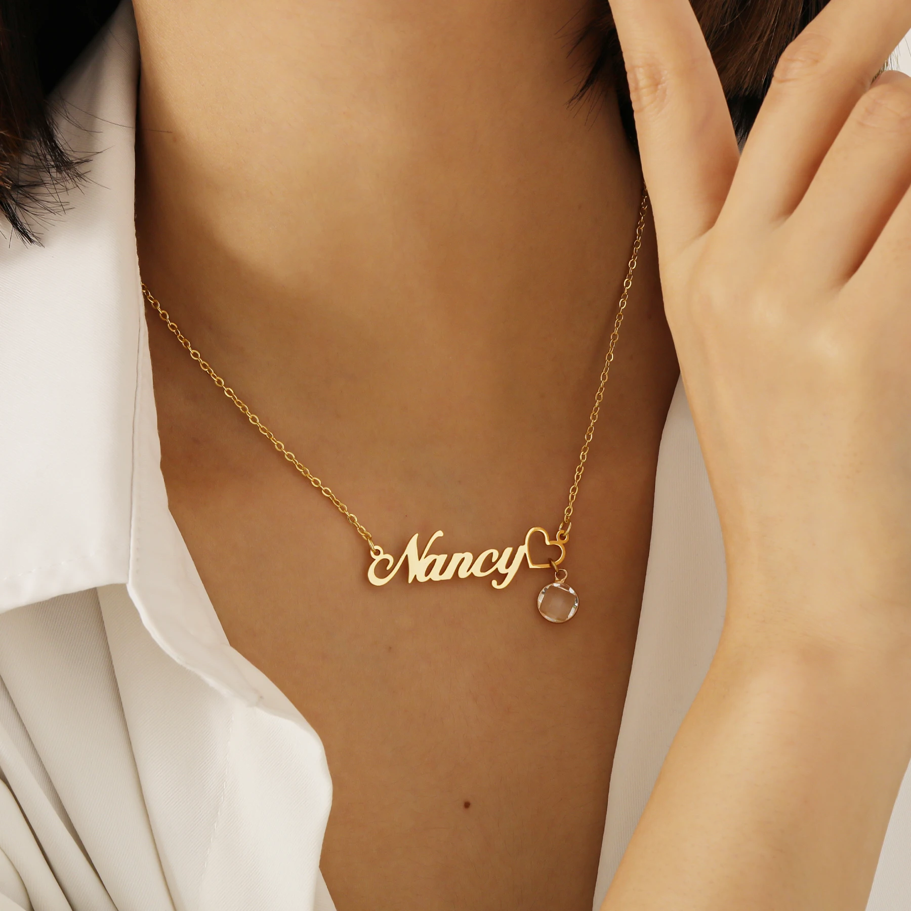 Custom Name Necklace with Dangle Birthstone