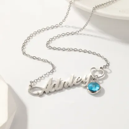 Custom Name Necklace with Dangle Birthstone