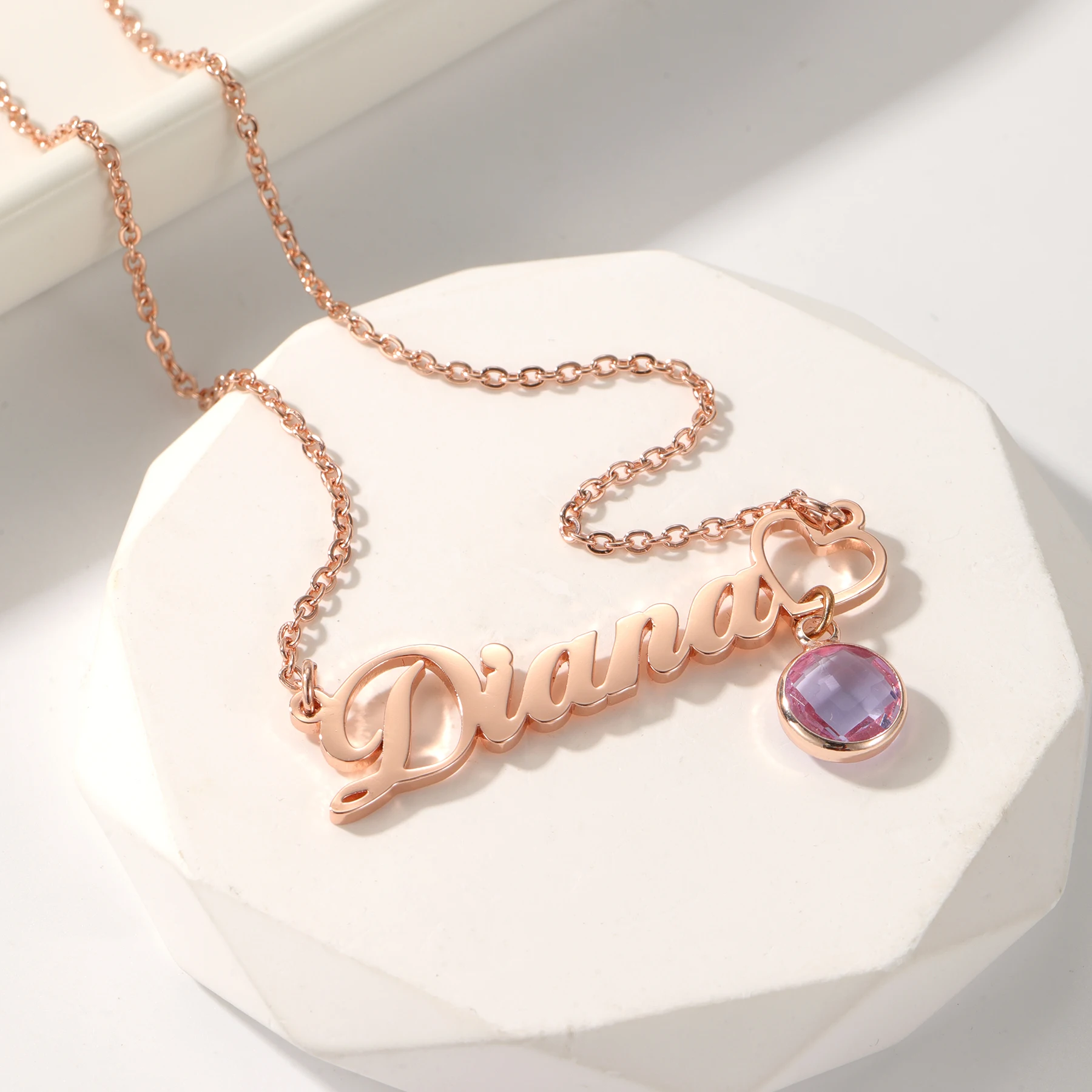 Custom Name Necklace with Dangle Birthstone