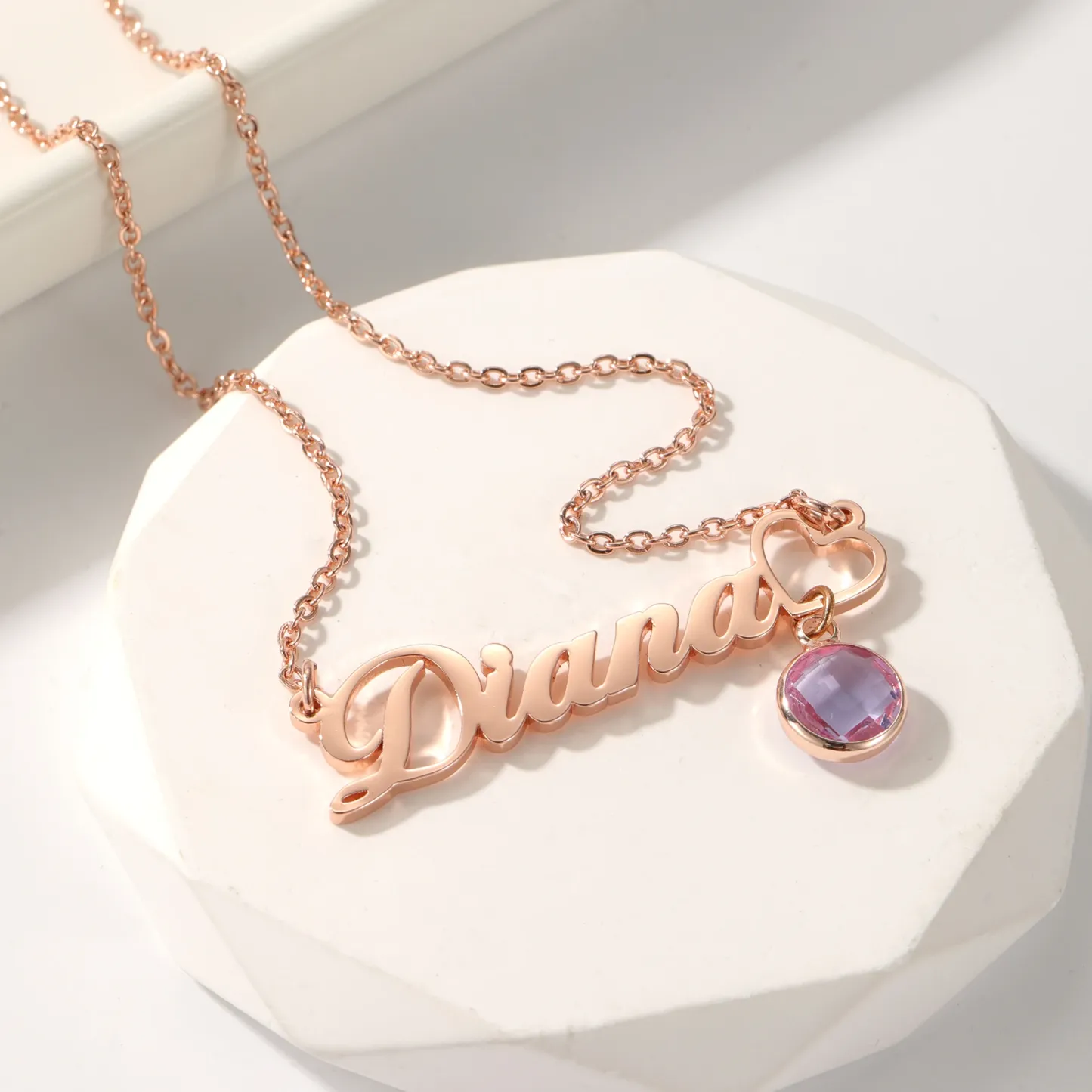 Custom Name Necklace with Dangle Birthstone