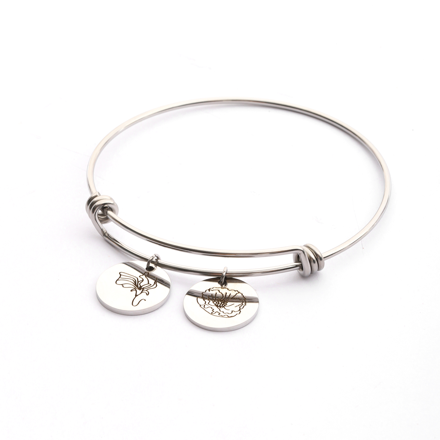  Custom Carved Birth Flower Bracelet of Disc Shape 
