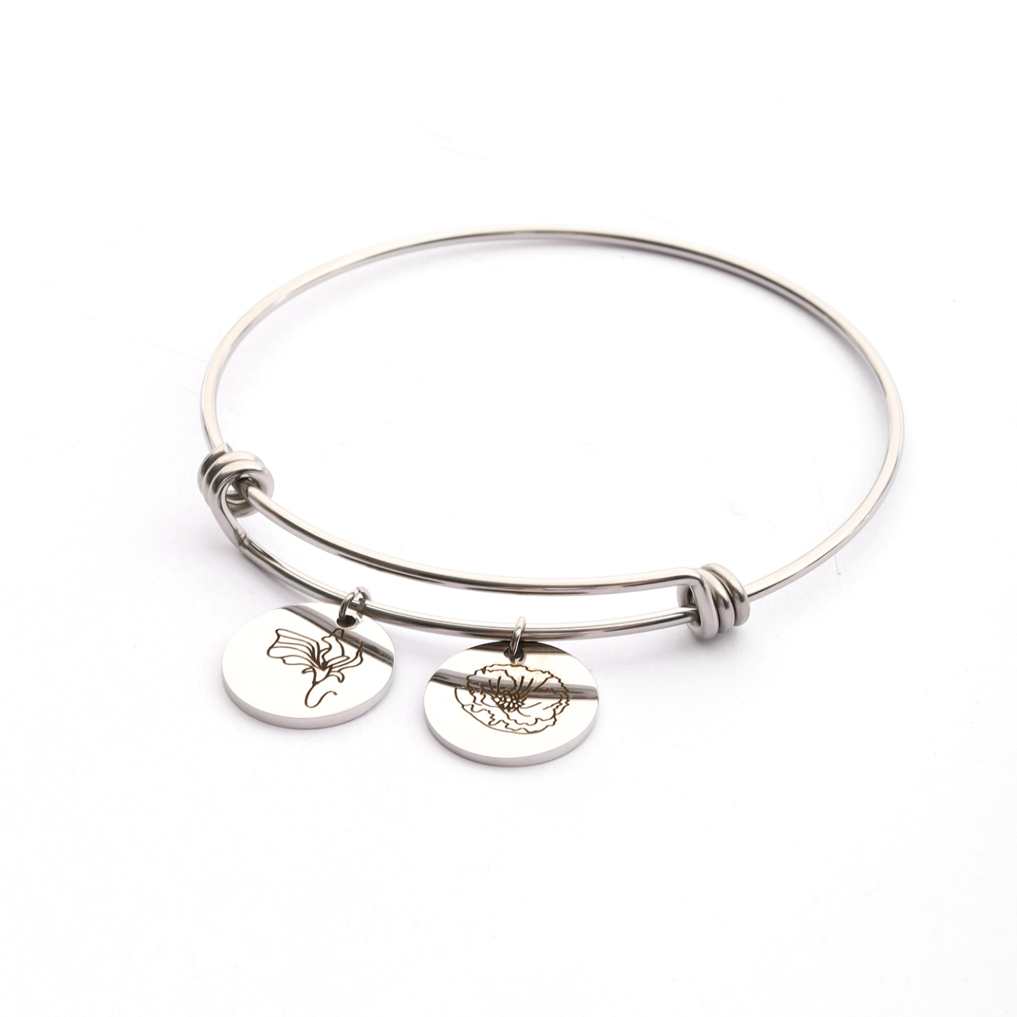 Custom Carved Birth Flower Bracelet of Disc Shape