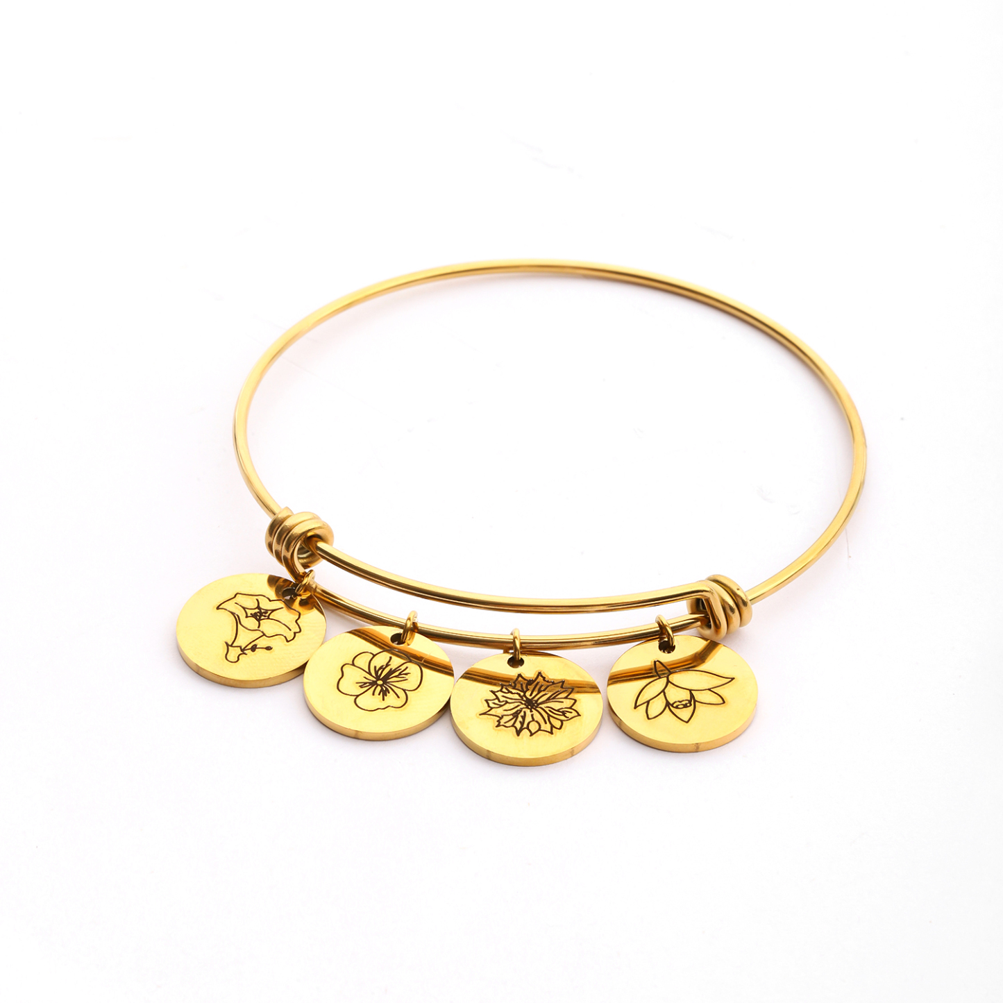  Custom Carved Birth Flower Bracelet of Disc Shape 