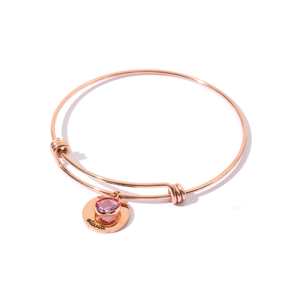 Custom Name and Birthstone Bracelets  of Original Disk-shaped Design