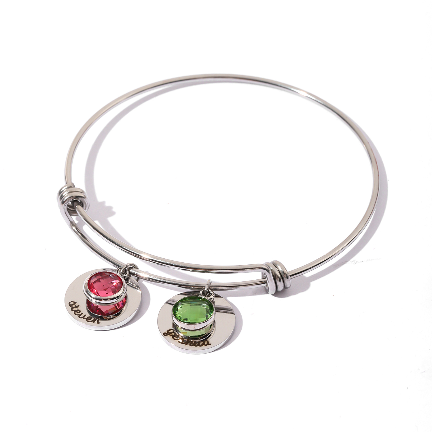 Custom Name and Birthstone Bracelets of Original Disk-shaped Design