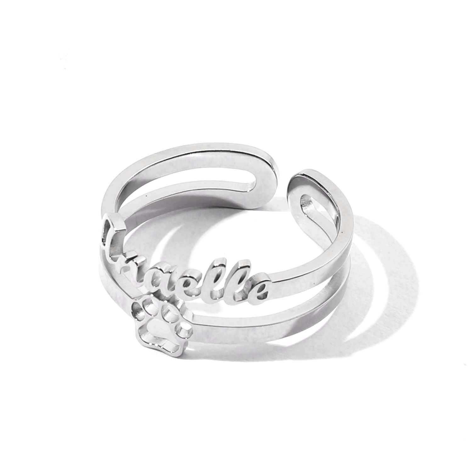 [Copy]Custom Single Name Birthstone Ring with Open Design