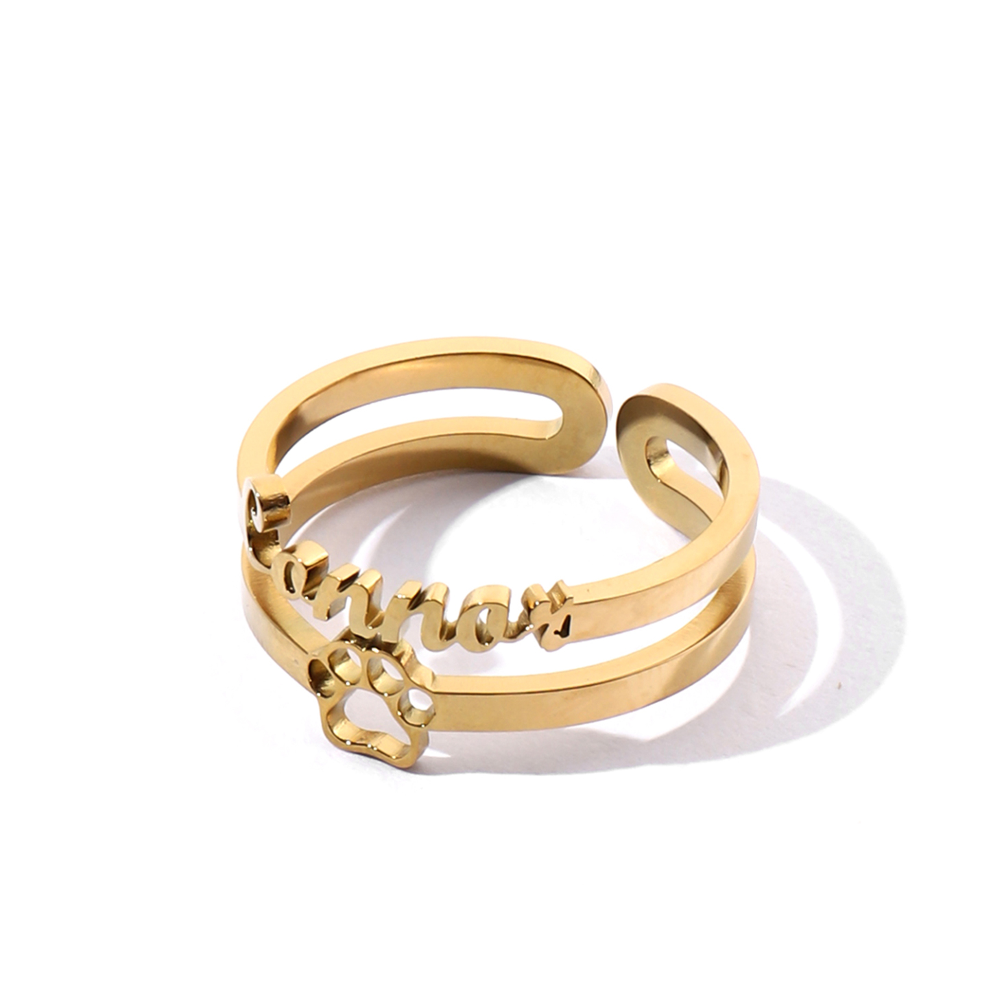 [Copy]Custom Single Name Birthstone Ring with Open Design