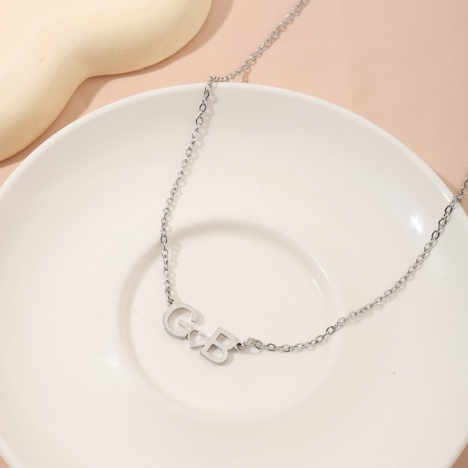 Custom Necklace with Double-Letter with Heart