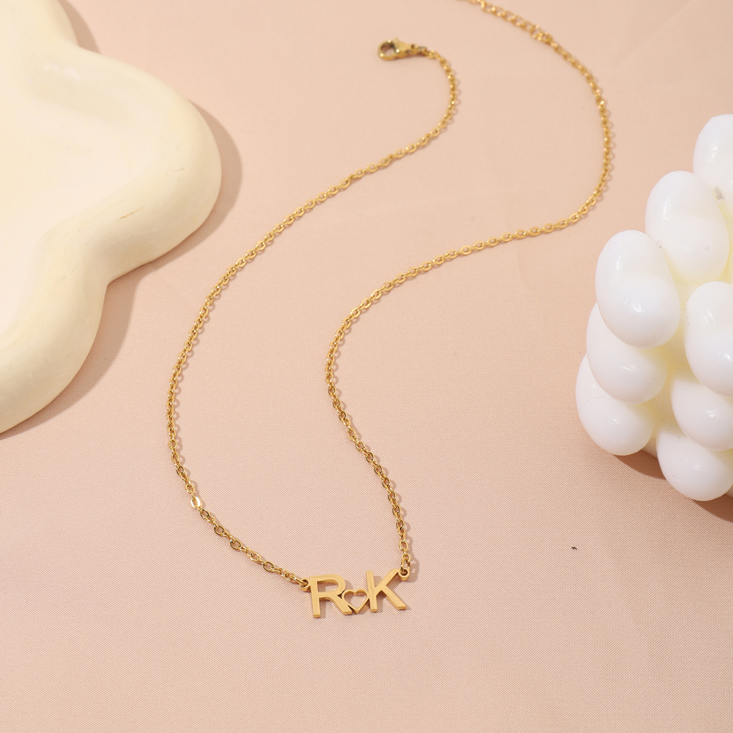 Custom Necklace with Double-Letter with Heart