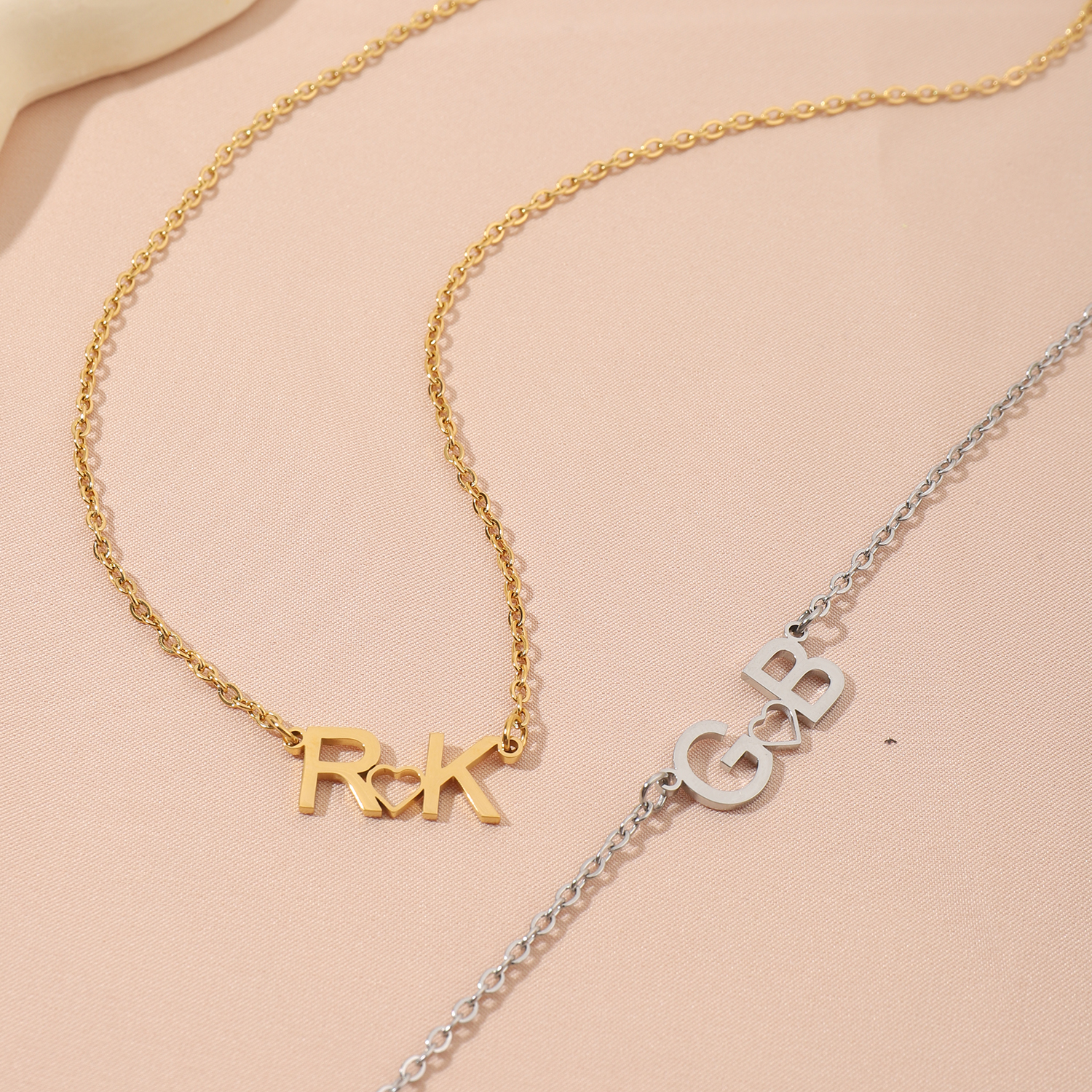 Custom Necklace with Double-Letter with Heart