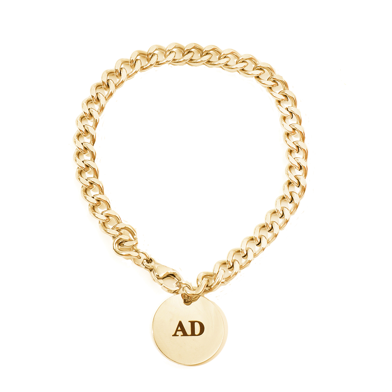 Custom Name Bracelet of Disc Shape with Thick Chain 