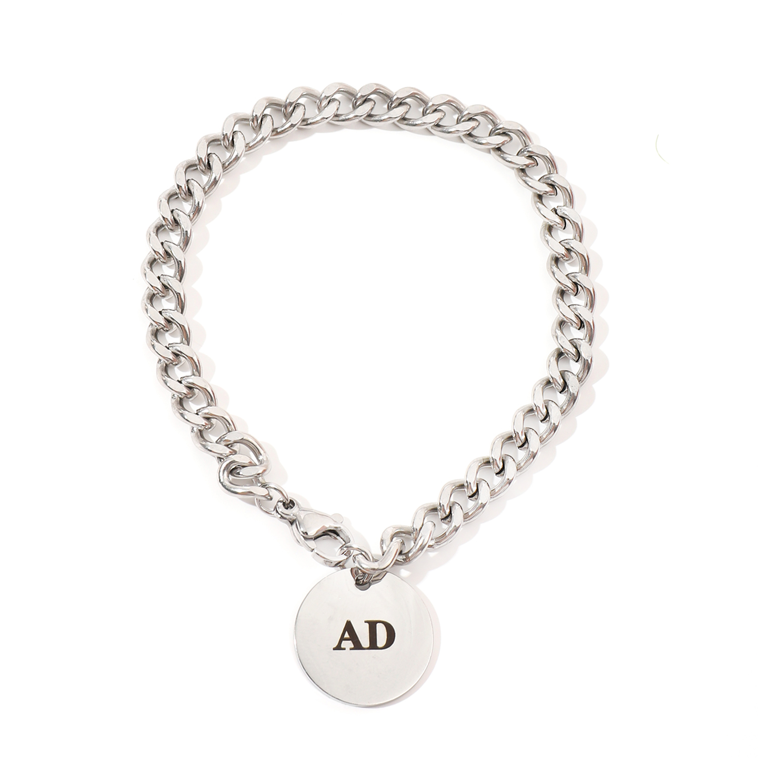Custom Name Bracelet of Disc Shape with Thick Chain