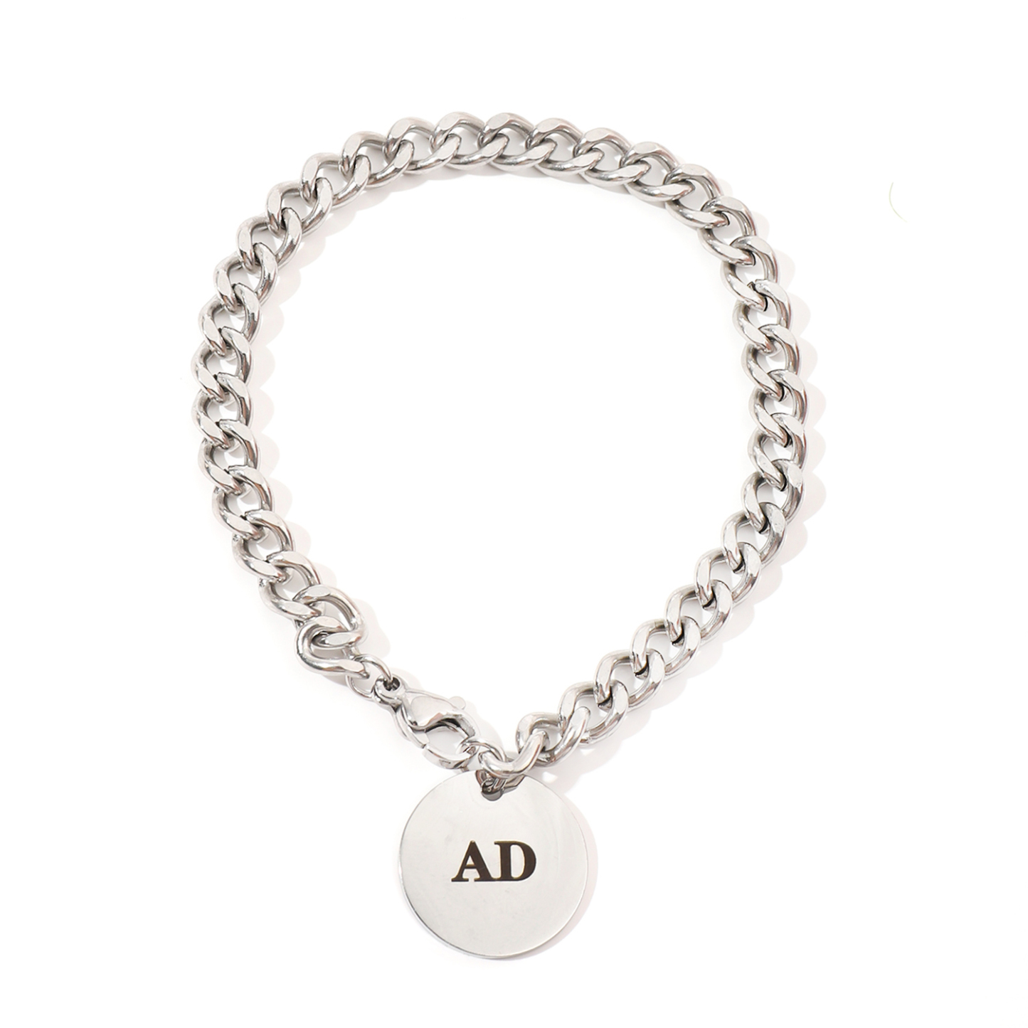 Custom Name Bracelet of Disc Shape with Thick Chain