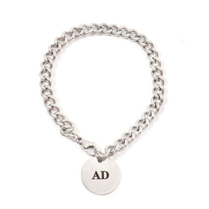 Custom Name Bracelet of Disc Shape with Thick Chain 