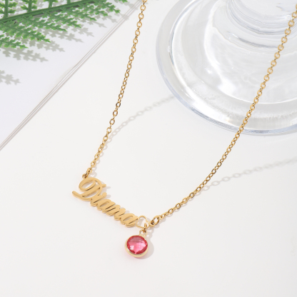 Custom Name and Birthstone Necklace For Anniversary Gift
