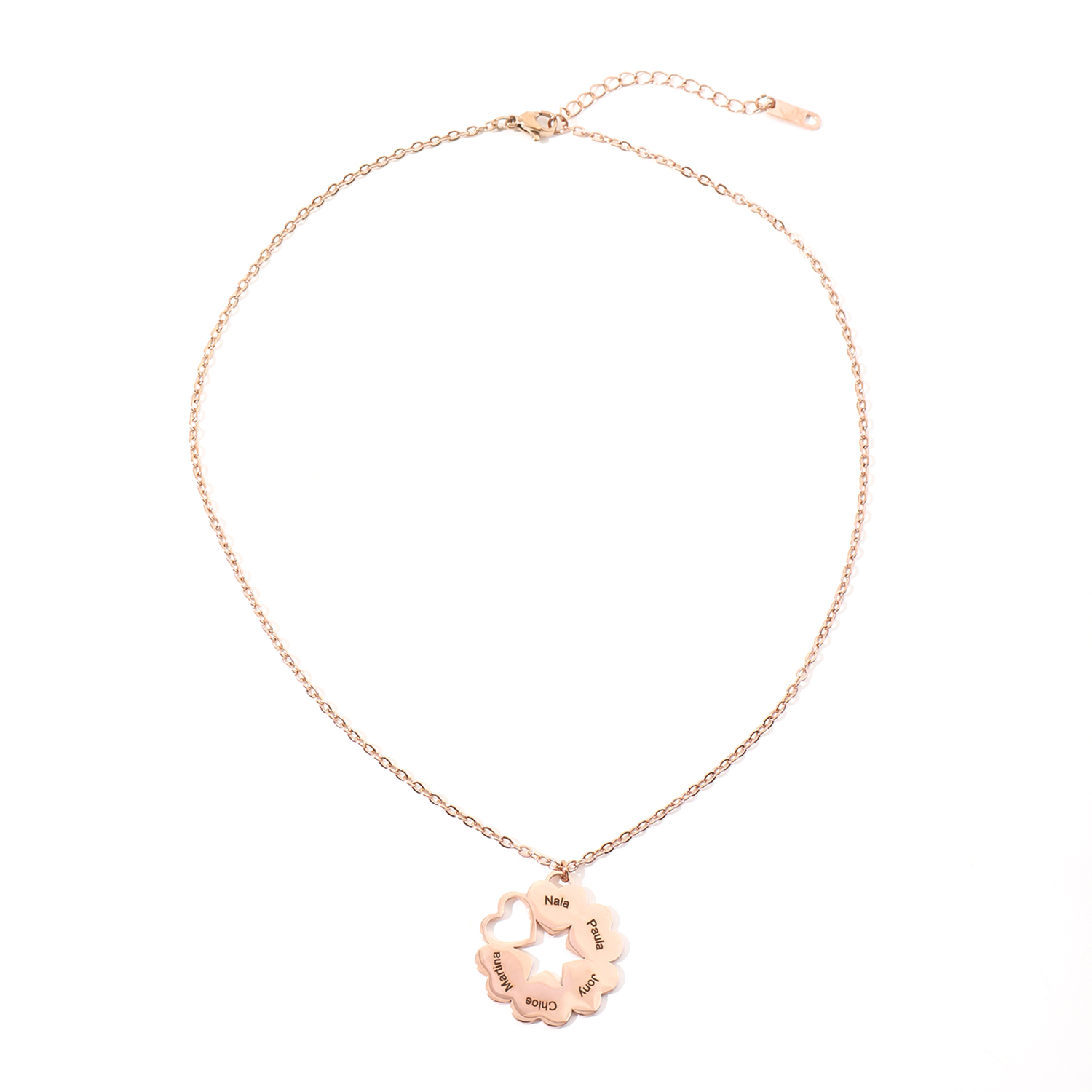 Custom Family Name Necklaces with Six Love-shaped Puzzle Designs