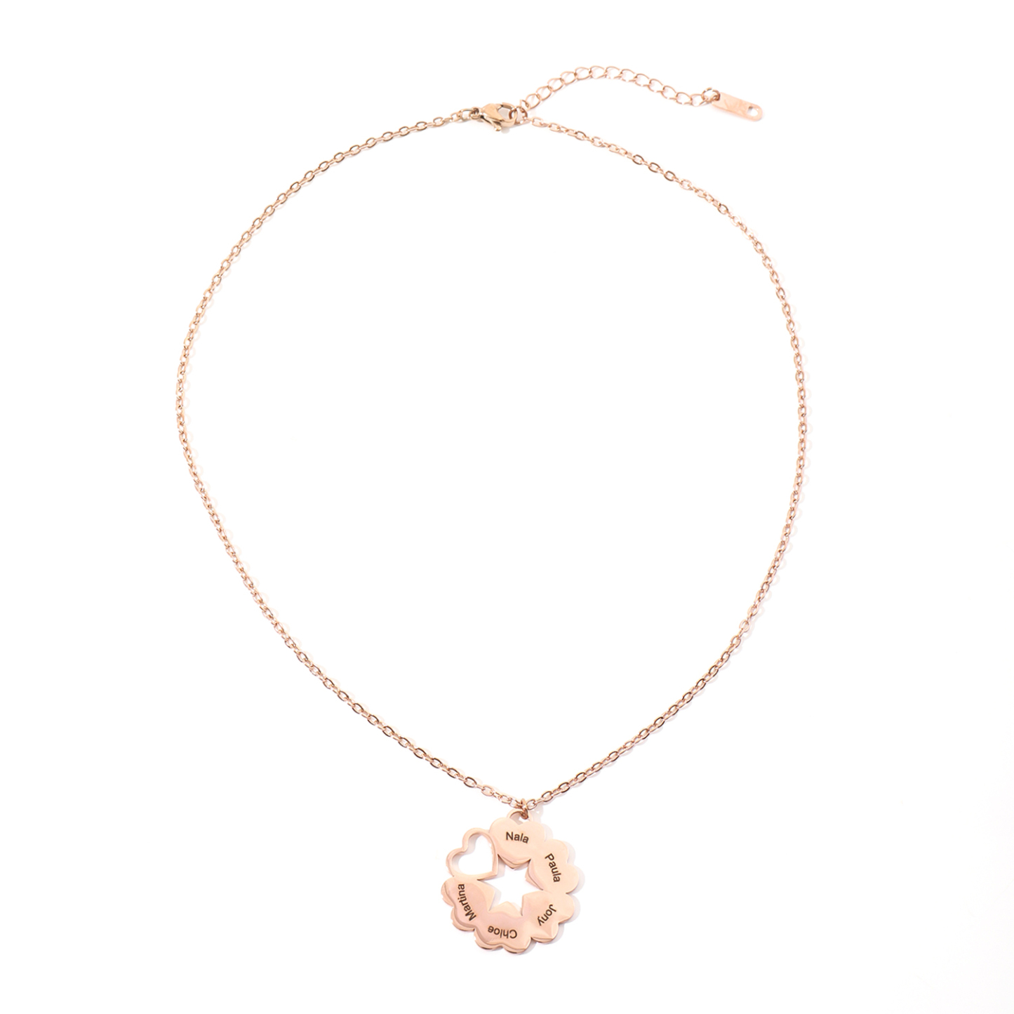 Custom Family Name Necklaces with Six Love-shaped Puzzle Designs