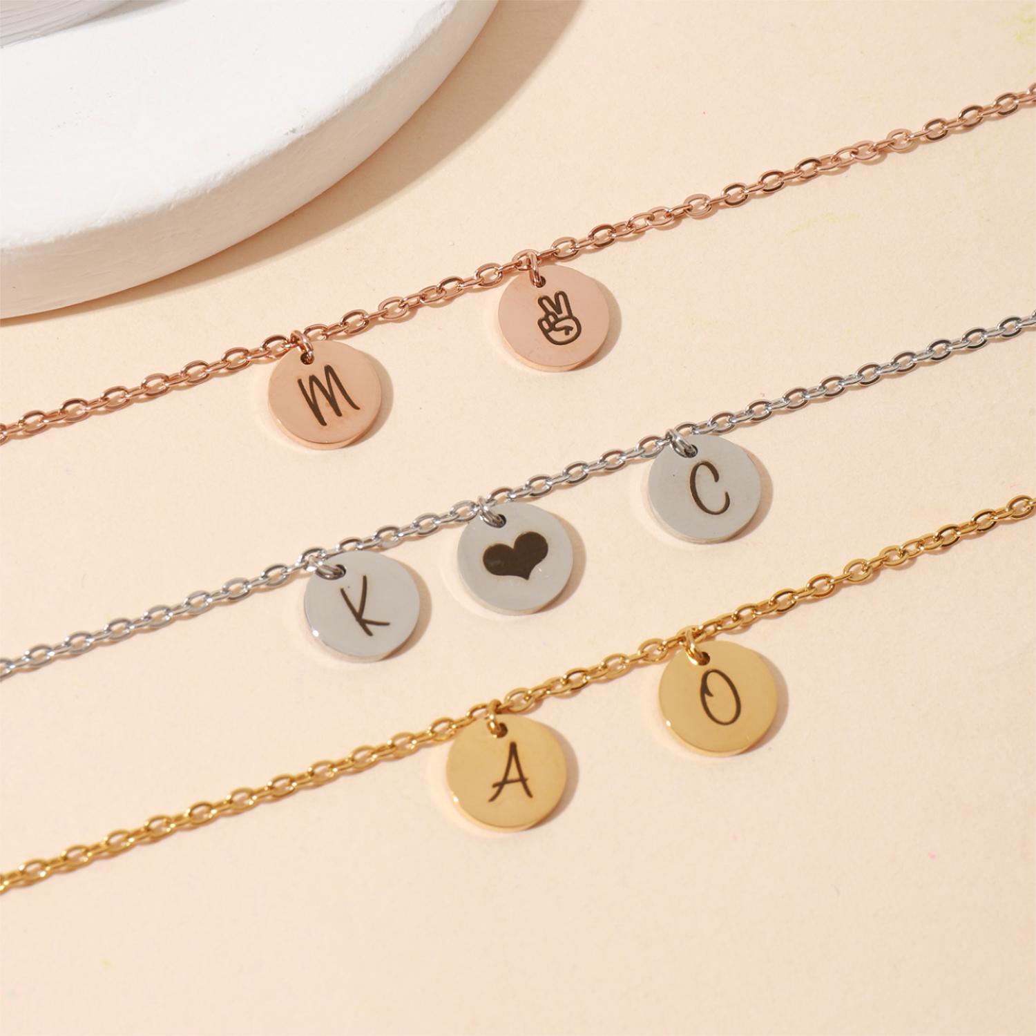 Custom Pendant Necklaces with Engraved Letters or Emojis