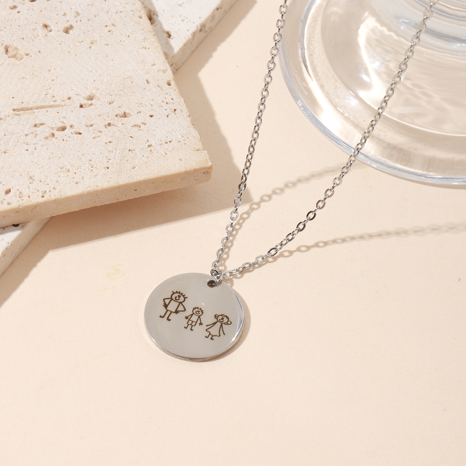 Custom Necklace with Simple Line Drawings of Family Members