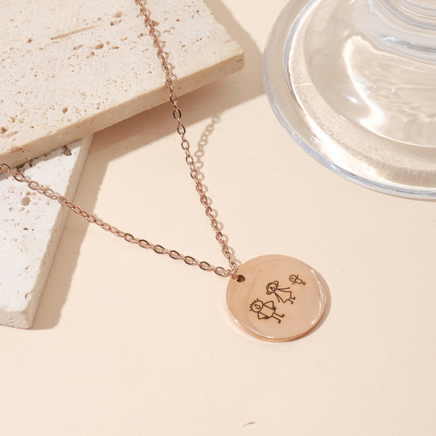 Custom Necklace with Simple Line Drawings of Family Members