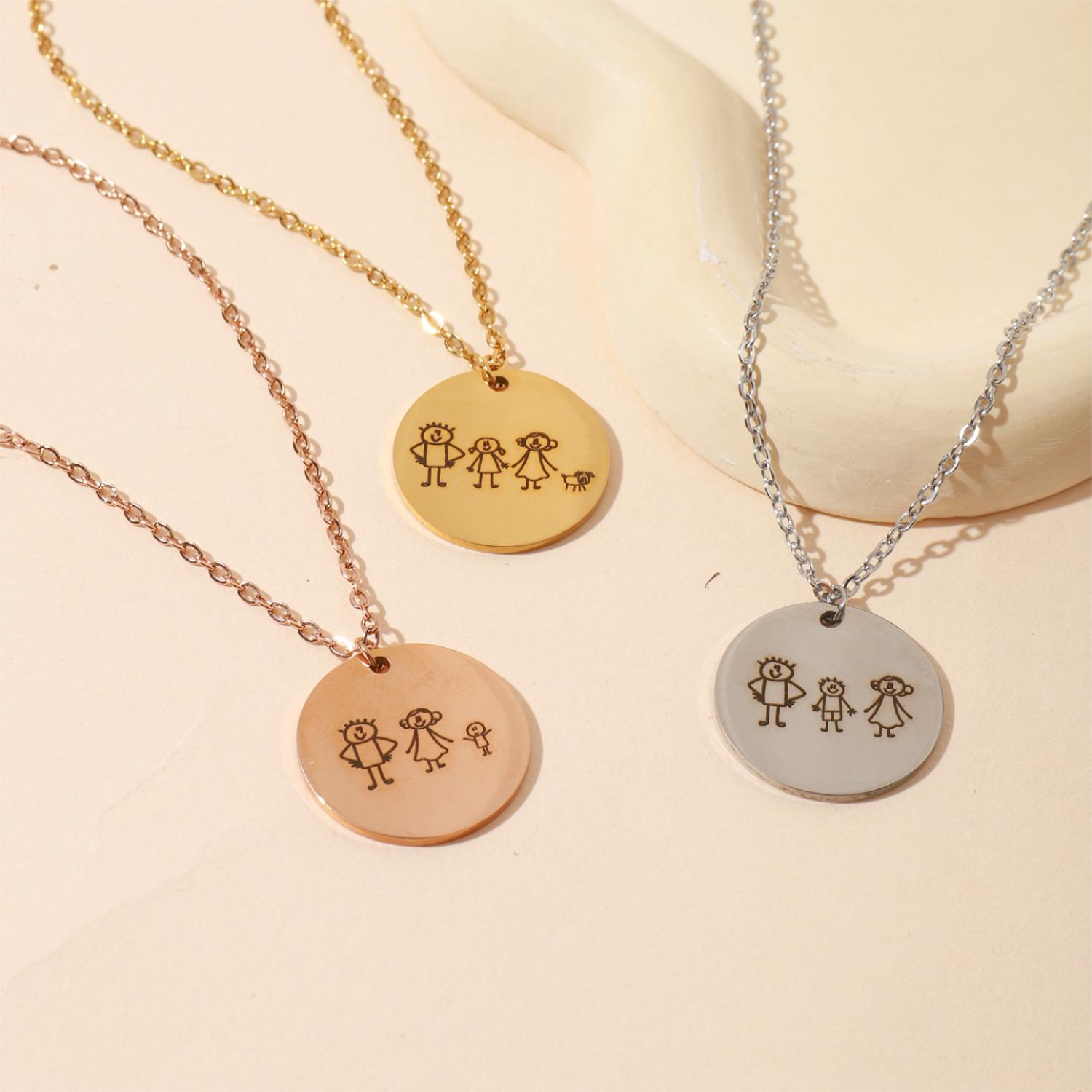 Custom Necklace with Simple Line Drawings of Family Members