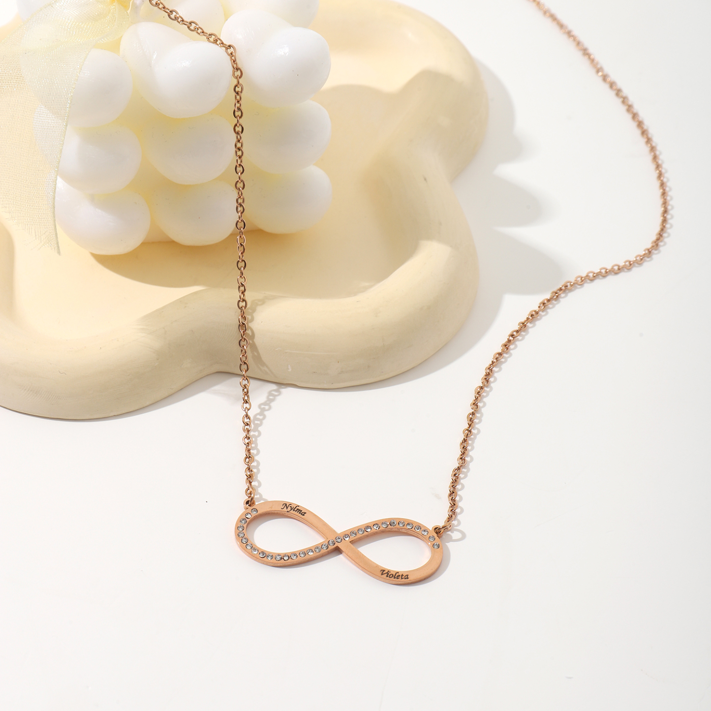 Custom Infinite Loop Necklace with Double Names with Rhinestones