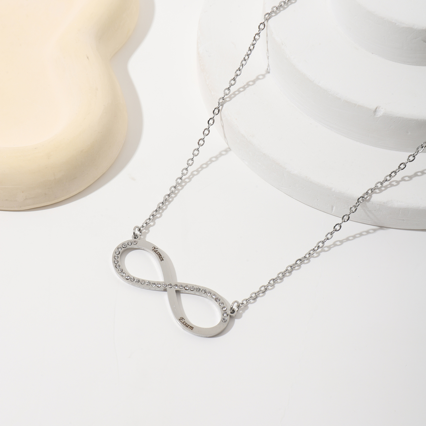 Custom Infinite Loop Necklace with Double Names with Rhinestones