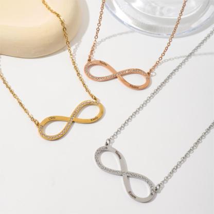 Custom Infinite Loop Necklace with Double Names with Rhinestones