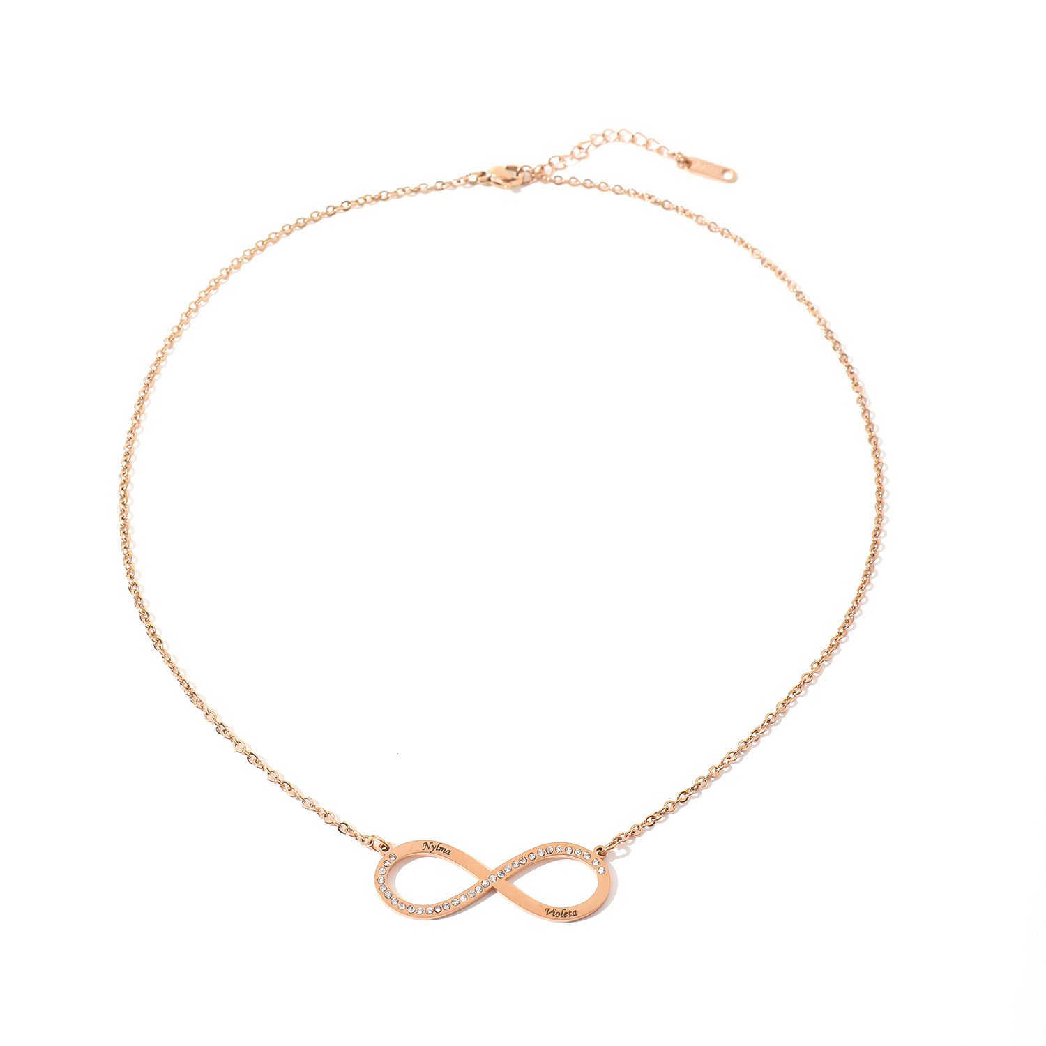 Custom Infinite Loop Necklace with Double Names with Rhinestones